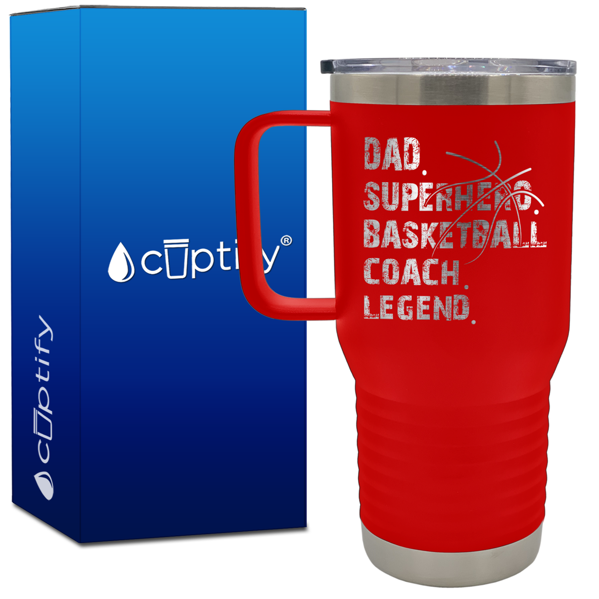 Dad. Superhero. Basketball Coach. Legend. 20oz Basketball Travel Mug