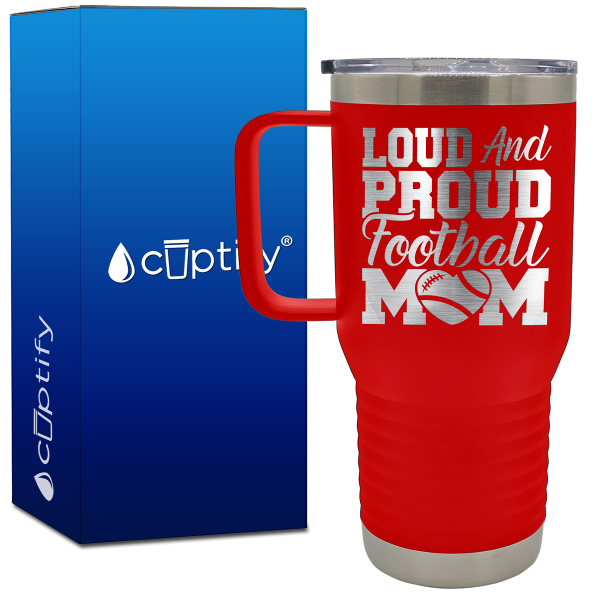 Loud and Proud Football Mom Heart 20oz Football Travel Mug