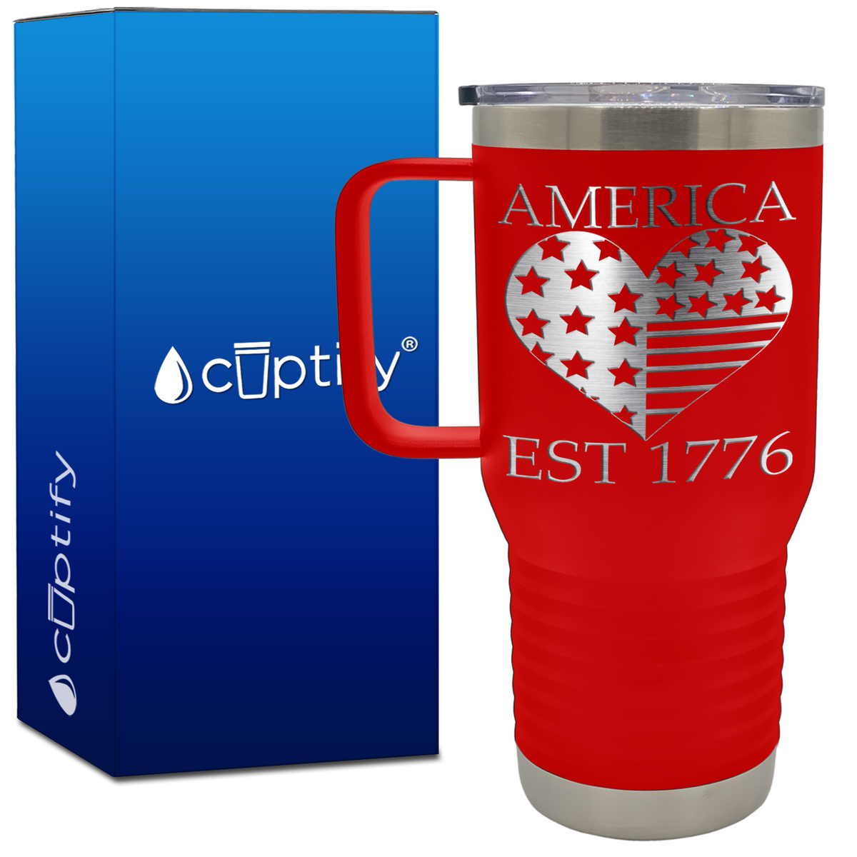 America Est 1776 Heart 20oz 4th of July Travel Mug