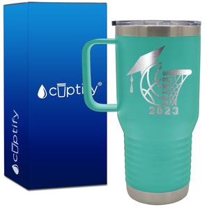 Basketball Senior with Grad Cap 20oz Basketball Travel Mug