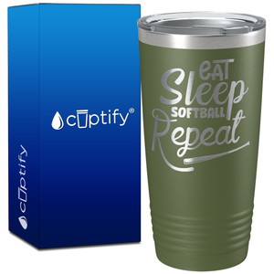 Eat Sleep Softball Repeat with Bat on 20oz Tumbler