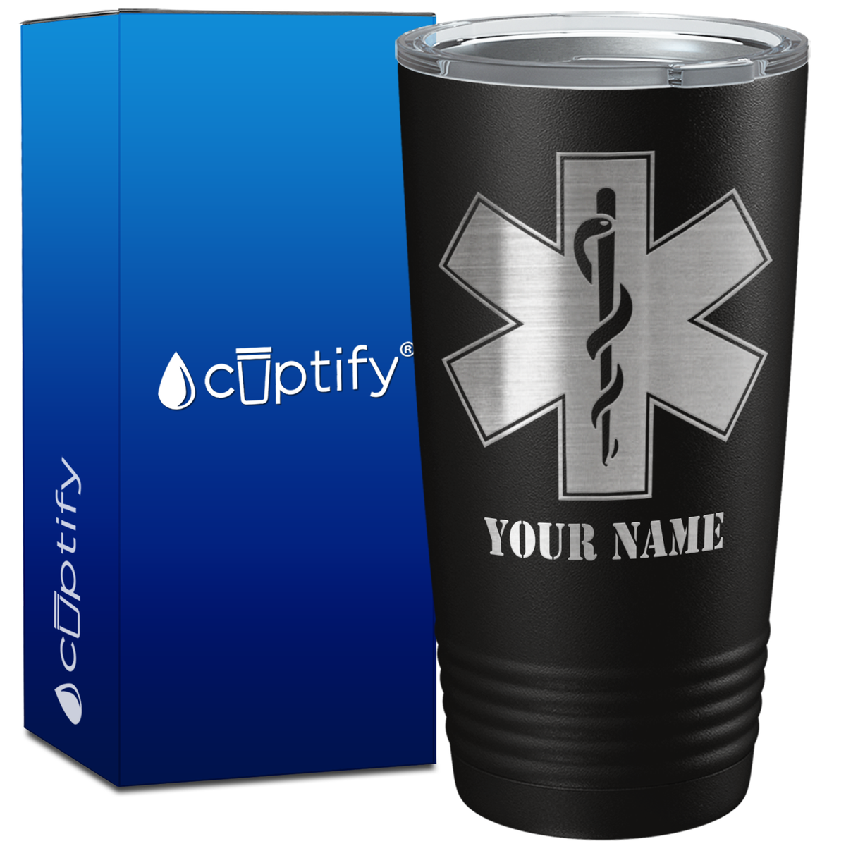 Personalized EMT EMS Caduceus Silhouette Paramedic 20oz Black Tumbler