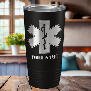 Personalized EMT EMS Caduceus Silhouette Paramedic 20oz Black Tumbler