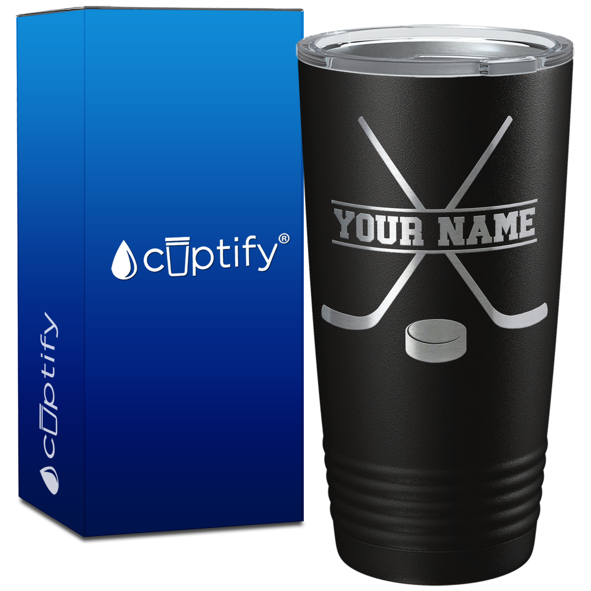 Personalized with Hockey Sticks and Puck on 20oz Tumbler