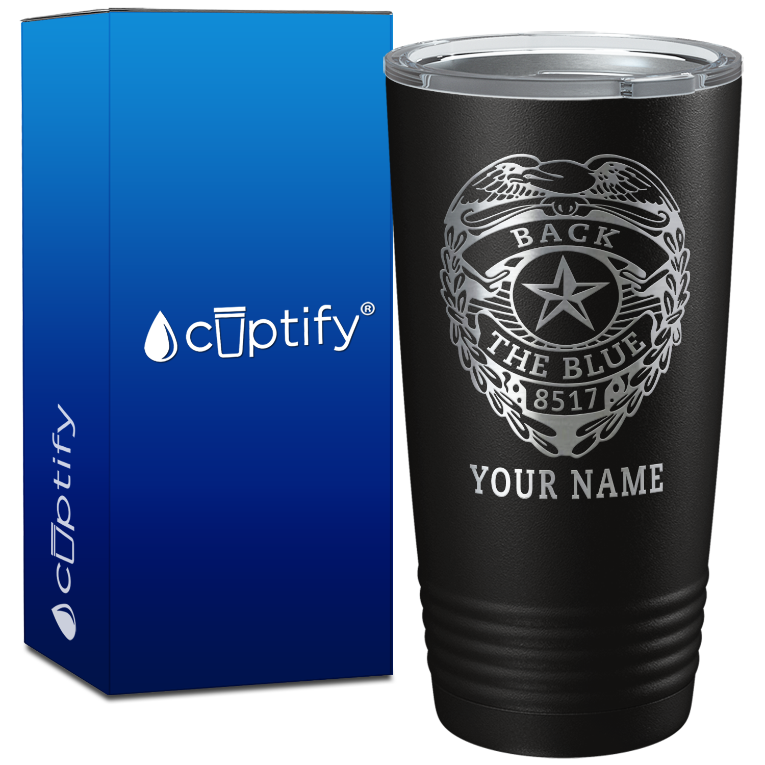 Personalized Police Badge Back The Blue on 20oz Tumbler