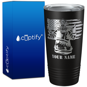 Personalized Firefighter American Flag on 20oz Tumbler