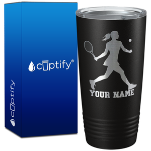 Personalized Female Tennis Player Silhouette on 20oz Tumbler