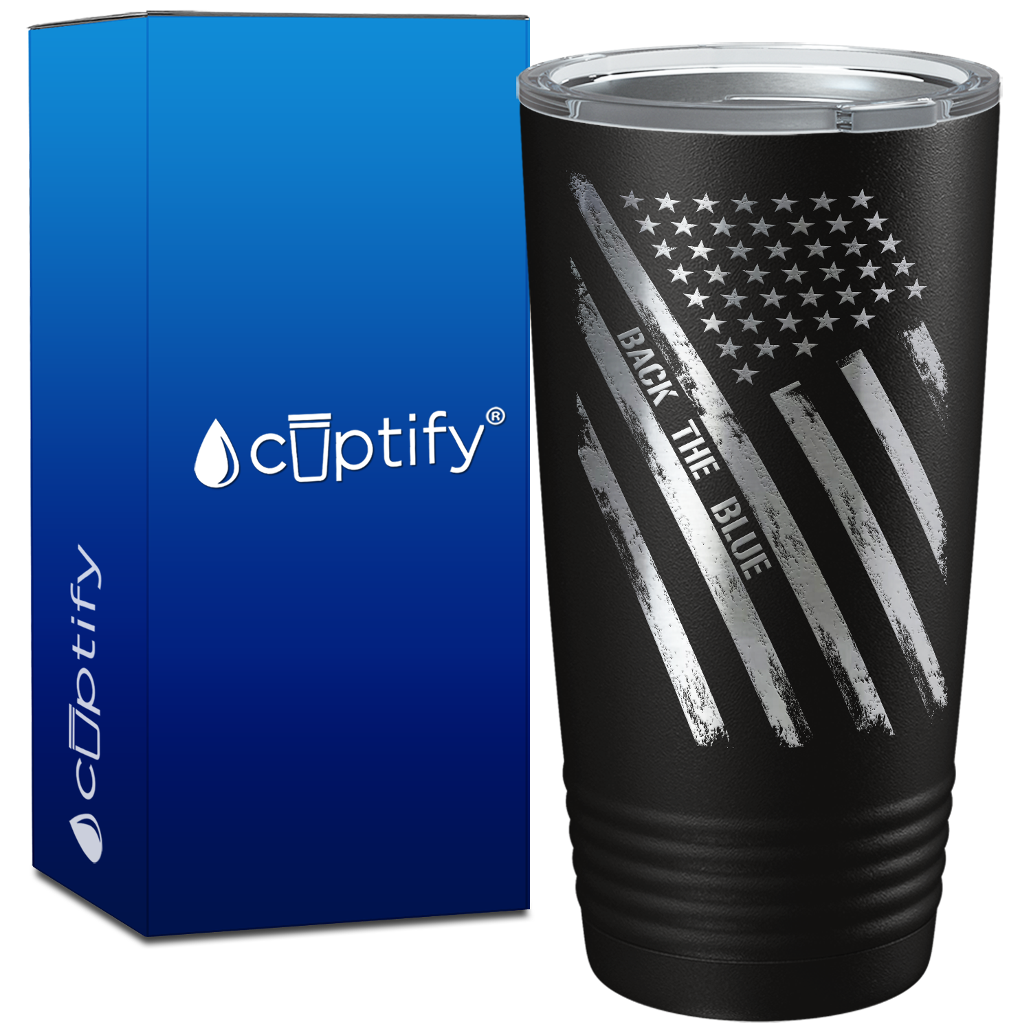 Personalized Back the Blue Flag on 20oz Tumbler