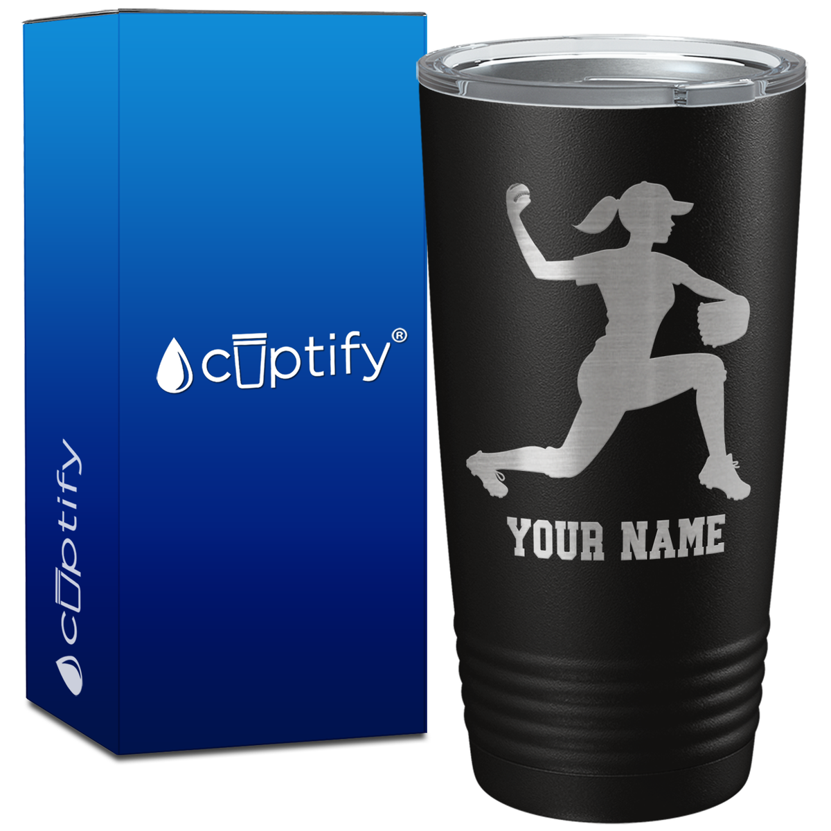 Personalized Female Baseball Pitcher on 20oz Tumbler
