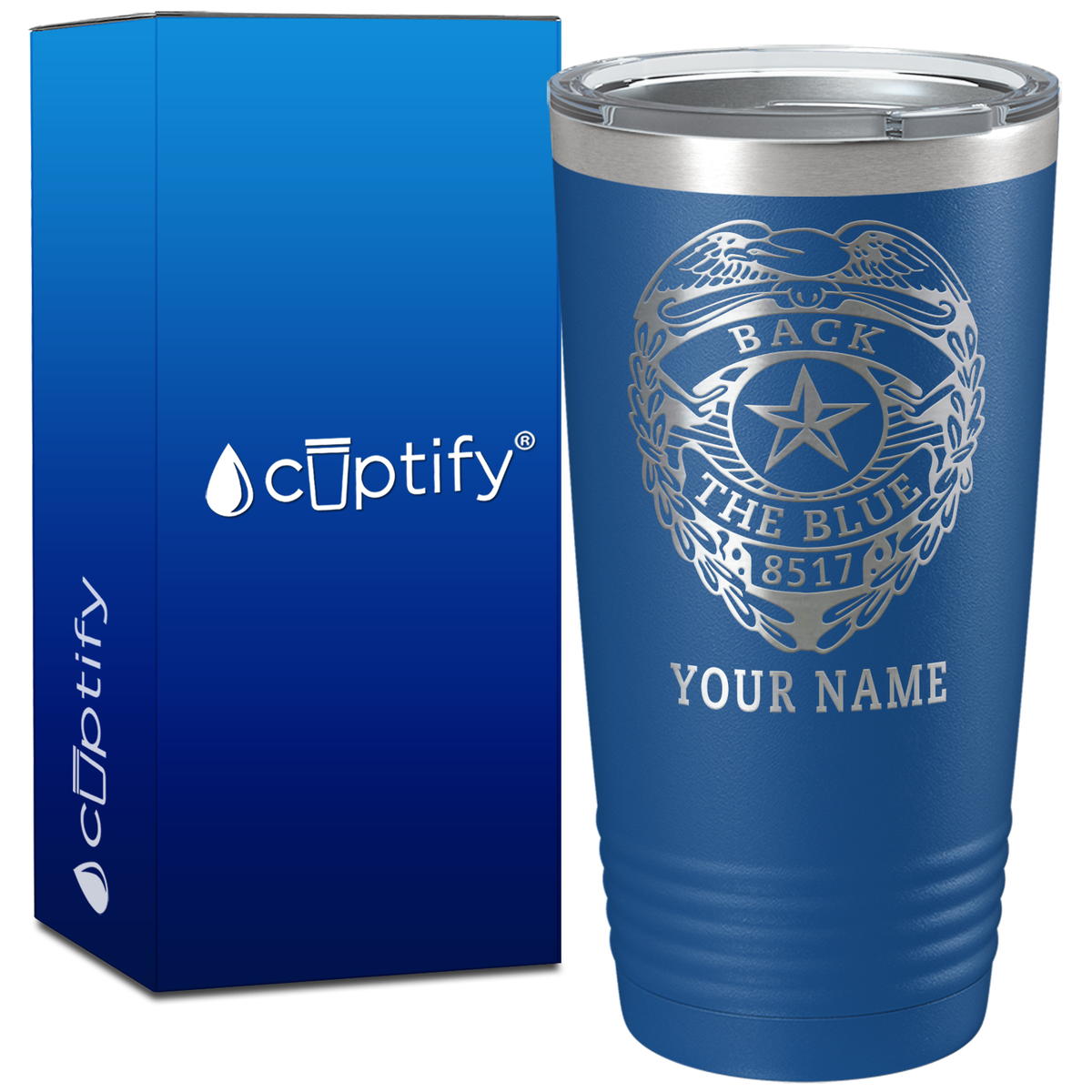 Personalized Police Badge Back The Blue on 20oz Tumbler