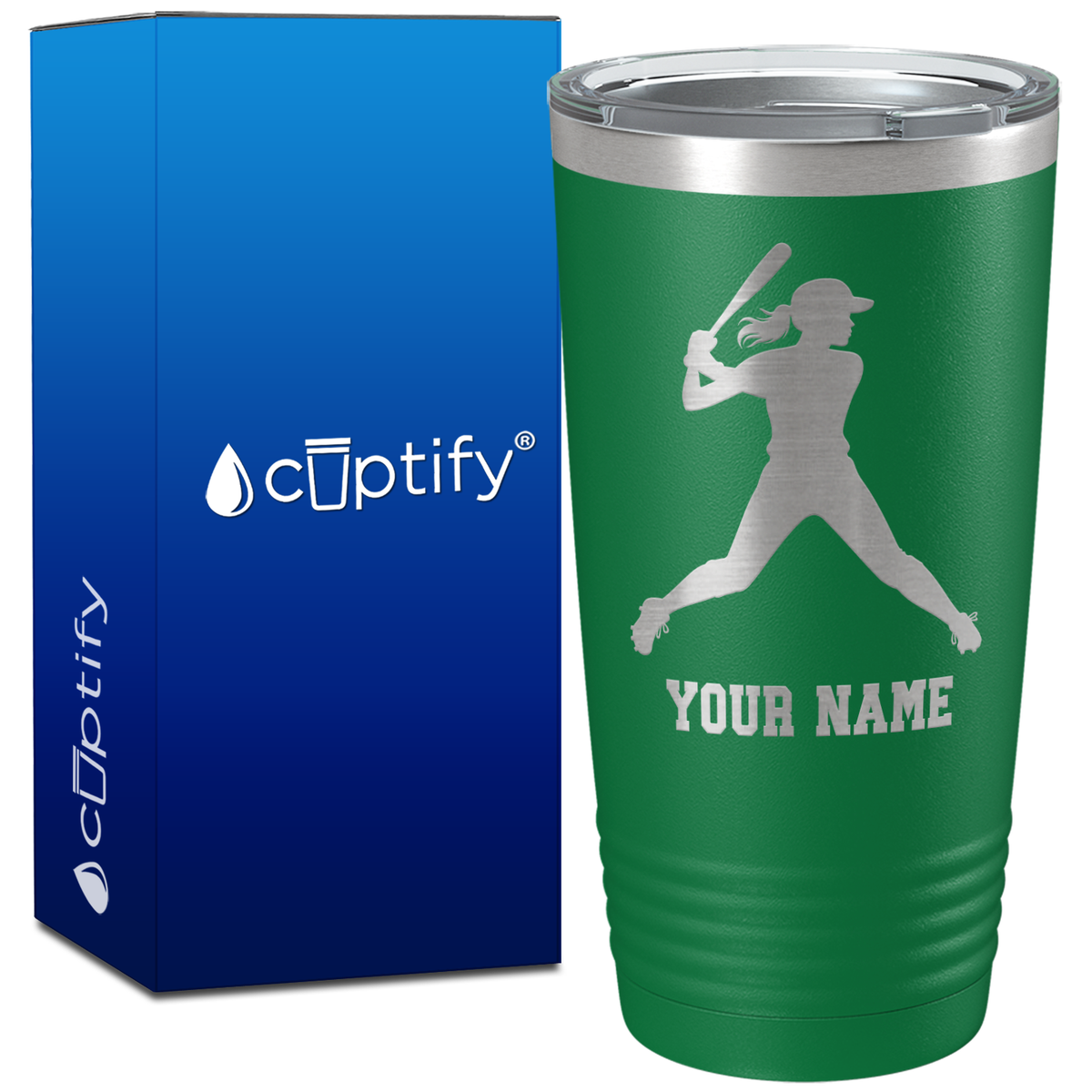 Personalized Female Baseball Batter on 20oz Tumbler