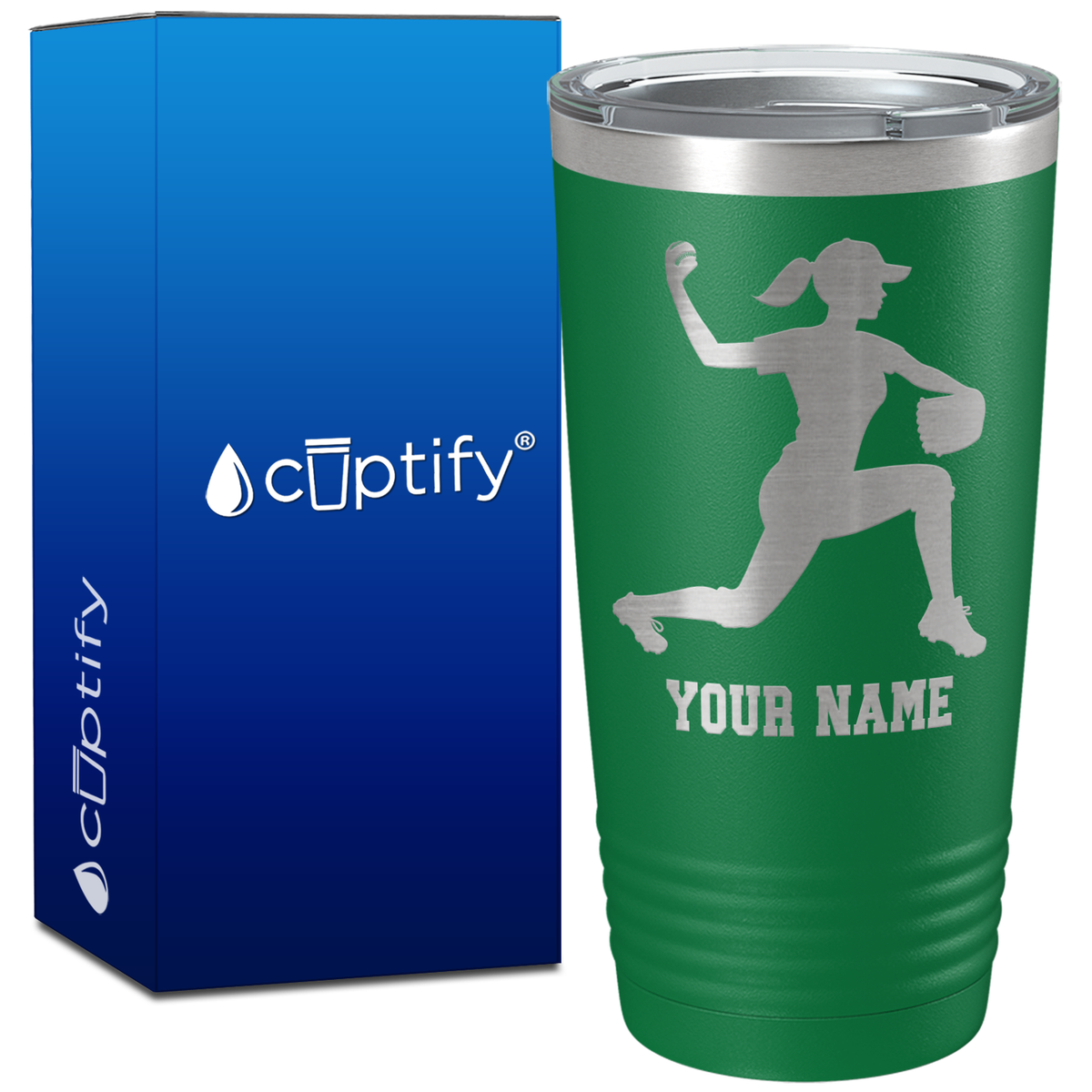 Personalized Female Baseball Pitcher on 20oz Tumbler