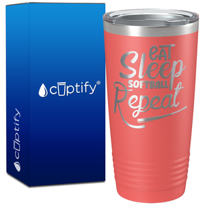 Eat Sleep Softball Repeat with Bat on 20oz Tumbler