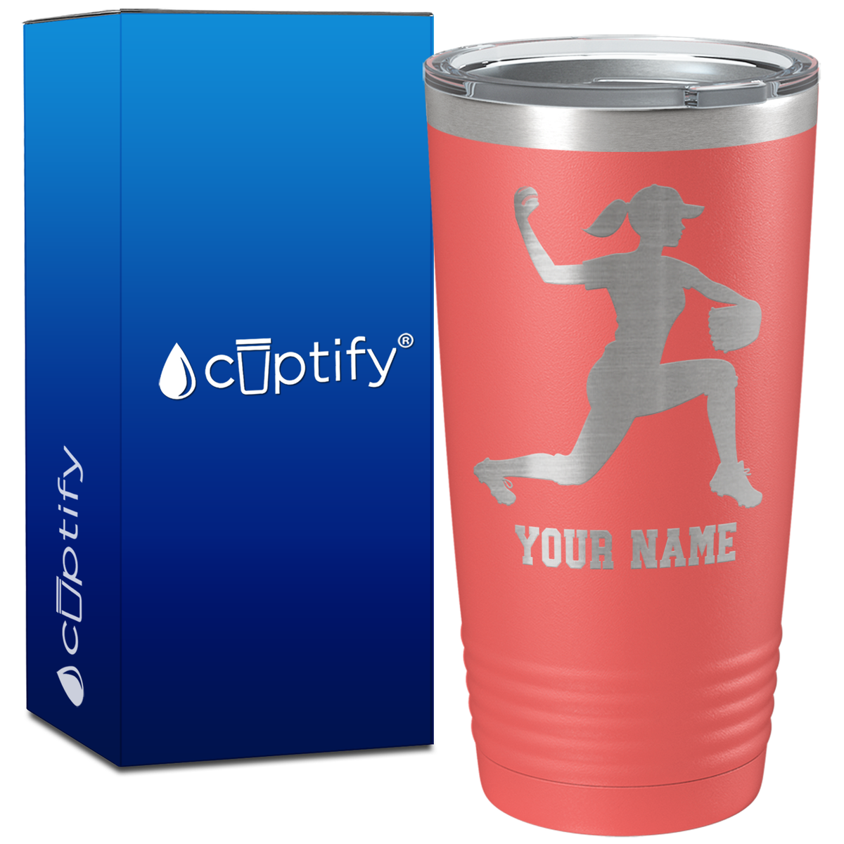 Personalized Female Baseball Pitcher on 20oz Tumbler