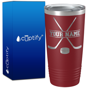 Personalized with Hockey Sticks and Puck on 20oz Tumbler