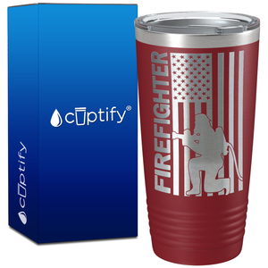 Firefighter American Flag with Fireman on 20oz Tumbler