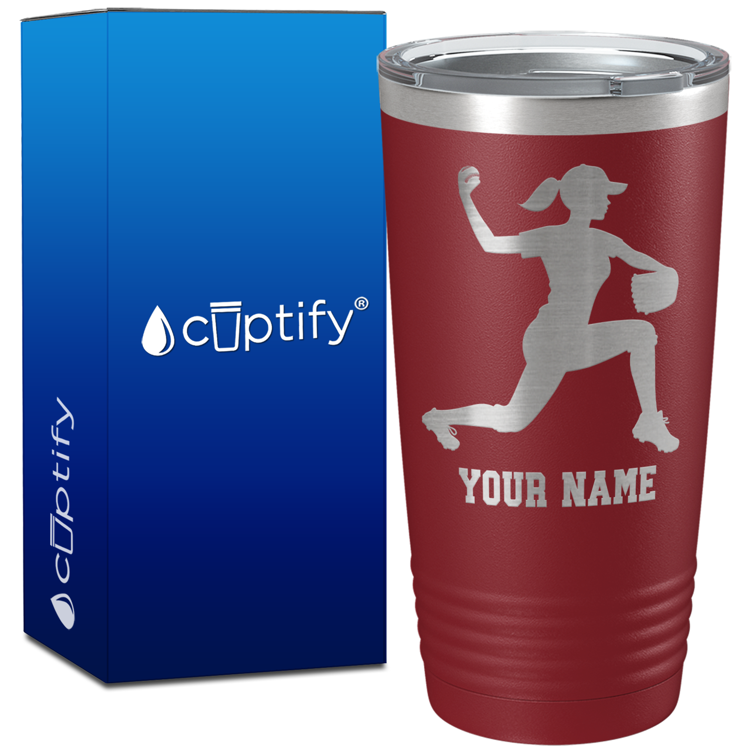 Personalized Female Baseball Pitcher on 20oz Tumbler