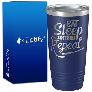 Eat Sleep Softball Repeat with Bat on 20oz Tumbler