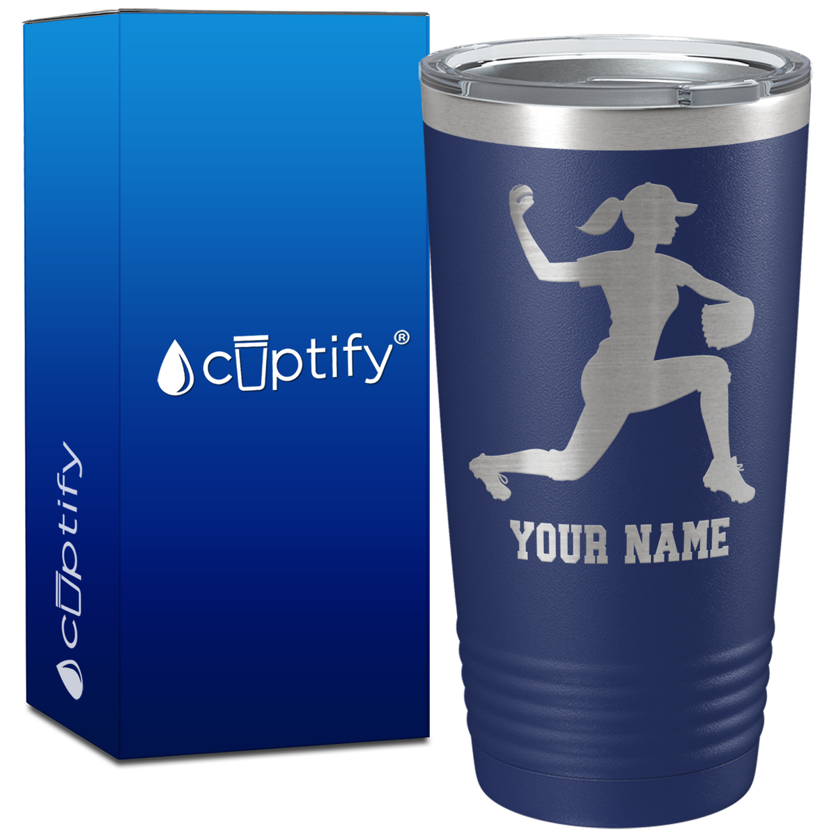 Personalized Female Baseball Pitcher on 20oz Tumbler