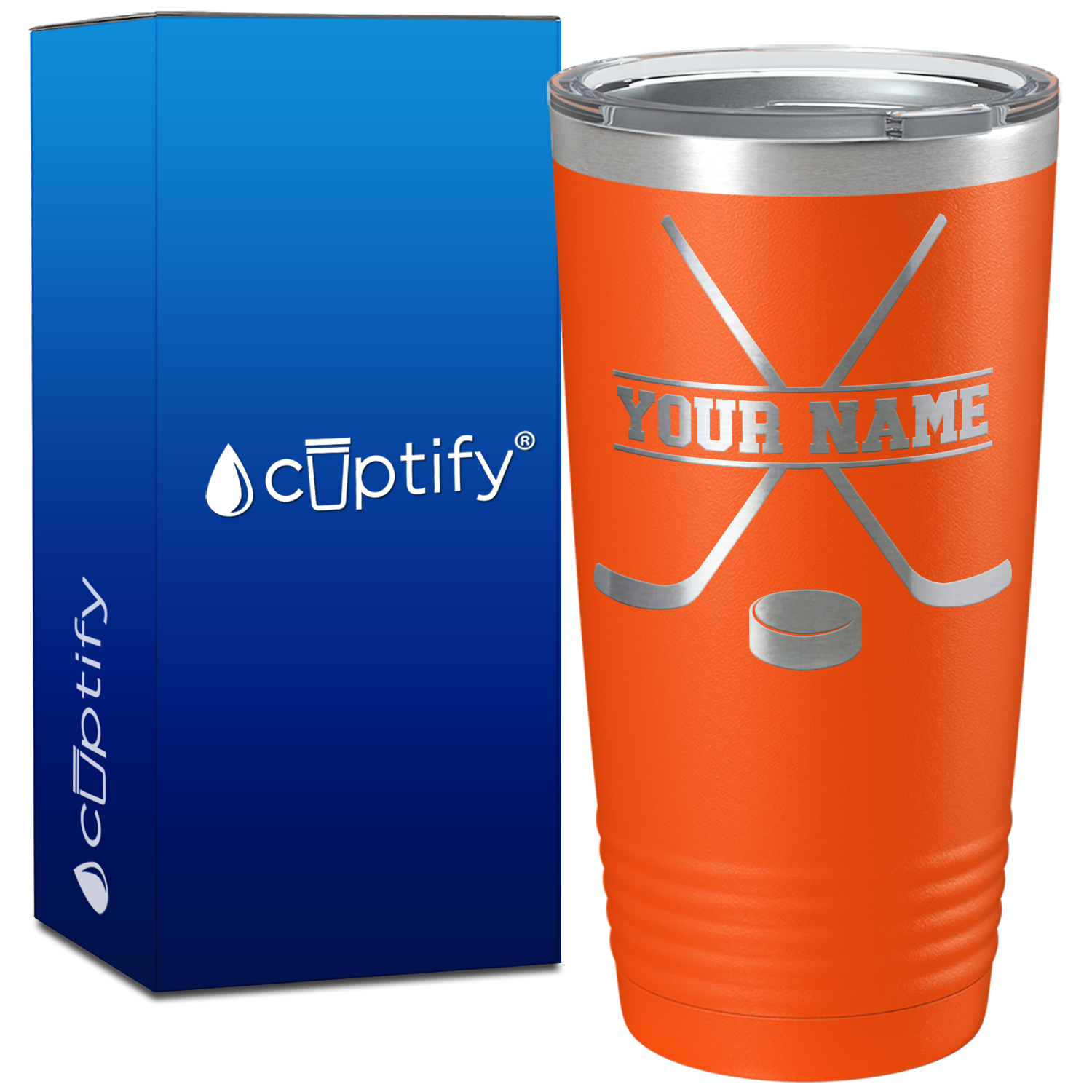Personalized with Hockey Sticks and Puck on 20oz Tumbler