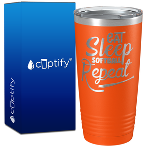 Eat Sleep Softball Repeat with Bat on 20oz Tumbler