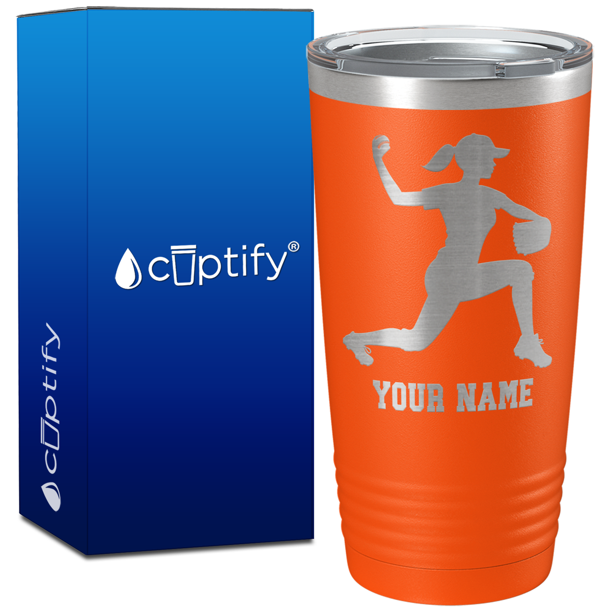 Personalized Female Baseball Pitcher on 20oz Tumbler