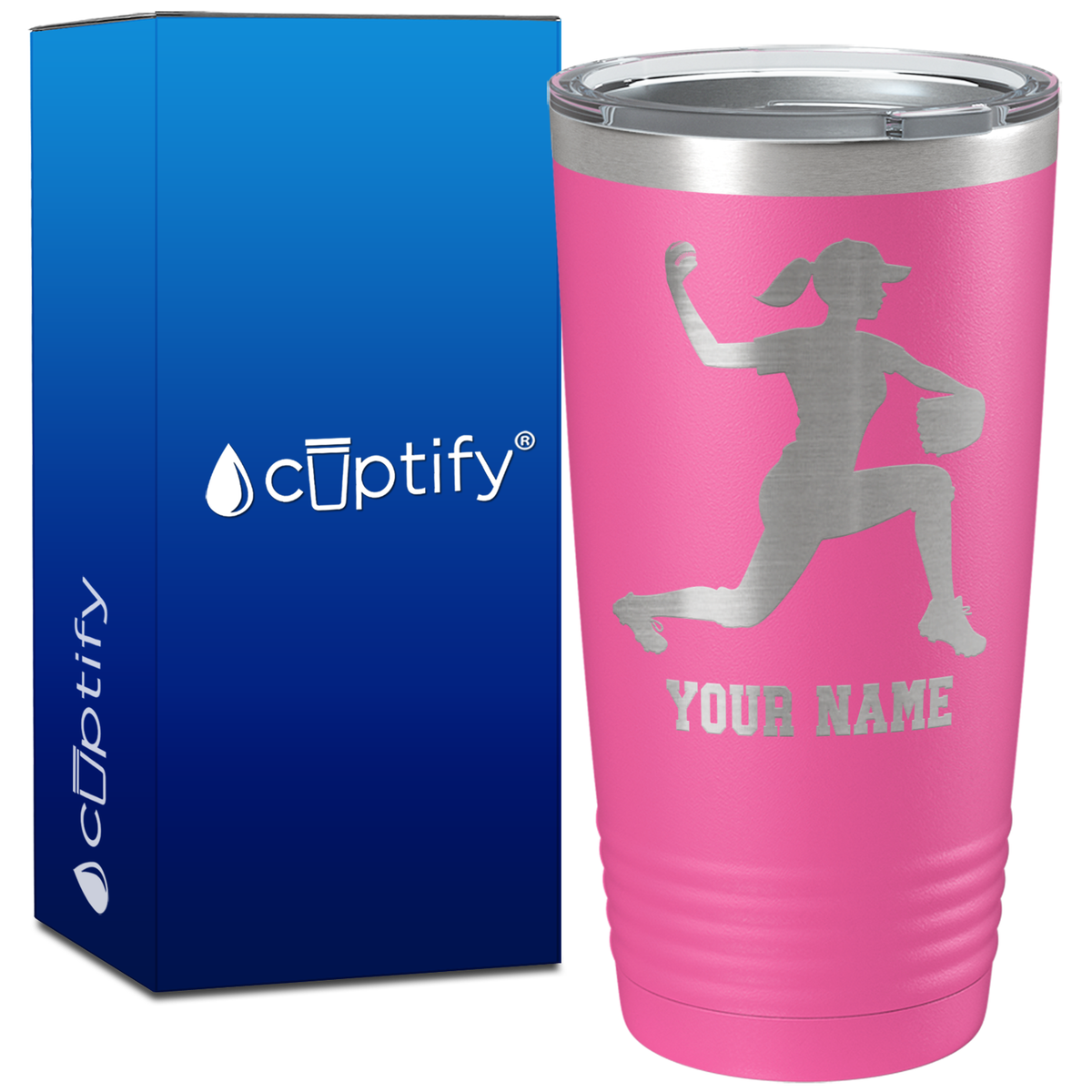 Personalized Female Baseball Pitcher on 20oz Tumbler