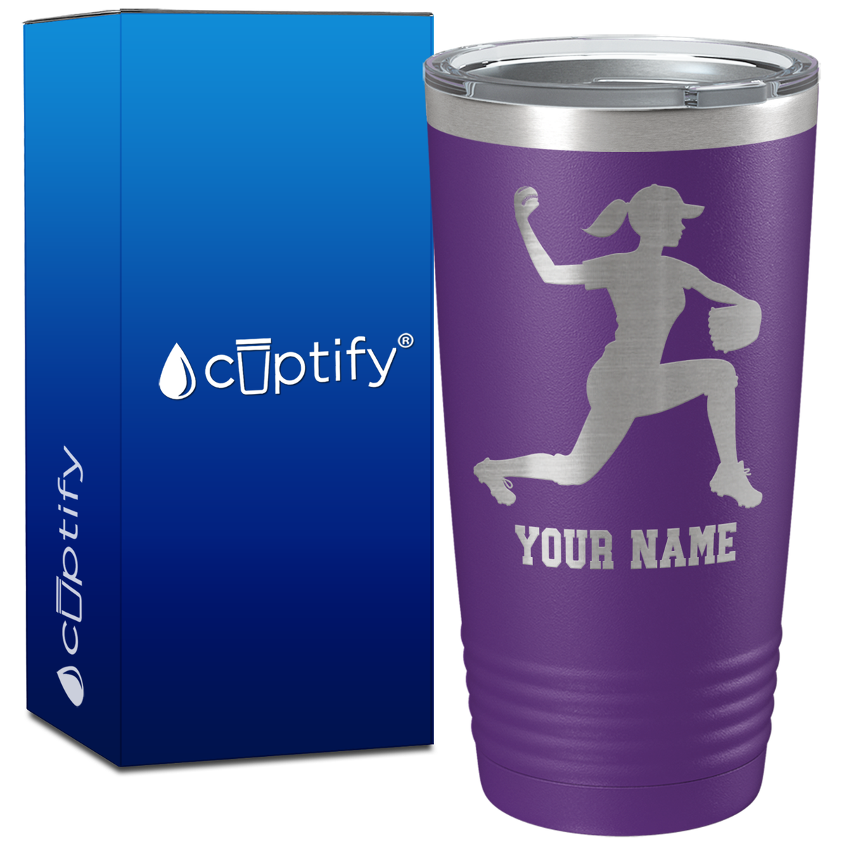 Personalized Female Baseball Pitcher on 20oz Tumbler