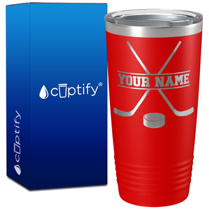 Personalized with Hockey Sticks and Puck on 20oz Tumbler