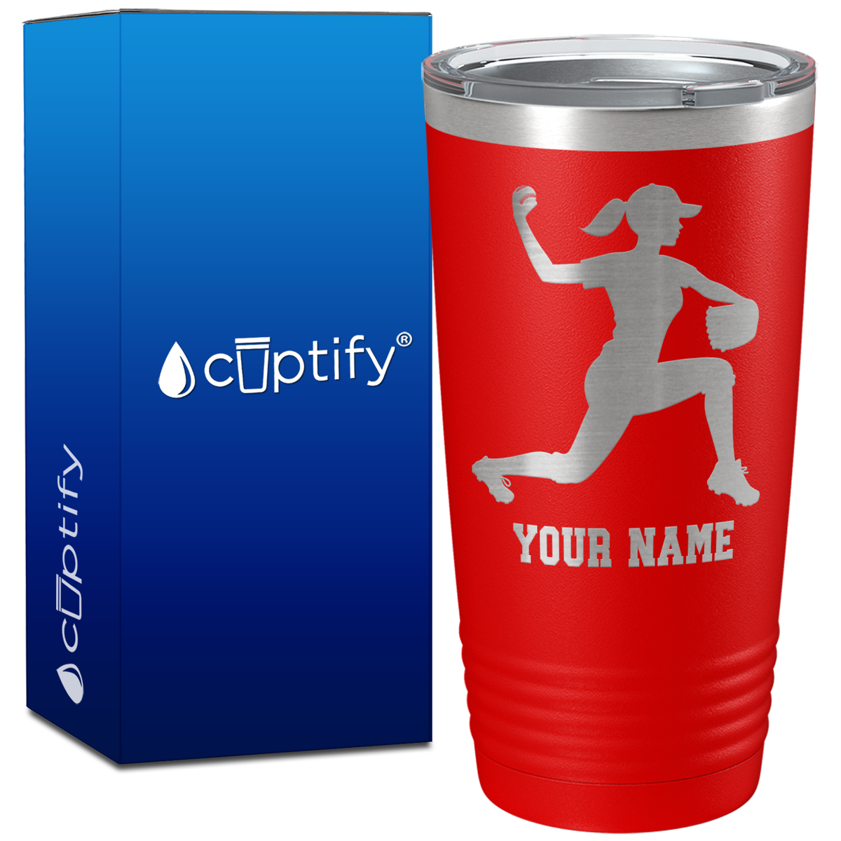 Personalized Female Baseball Pitcher on 20oz Tumbler