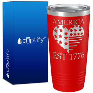 America Est 1776 Heart on 20oz Tumbler