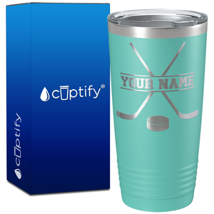 Personalized with Hockey Sticks and Puck on 20oz Tumbler