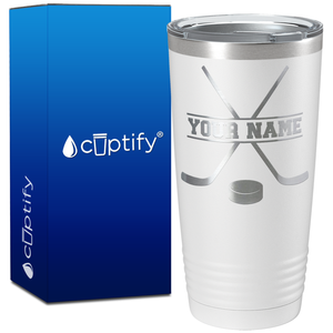 Personalized with Hockey Sticks and Puck on 20oz Tumbler