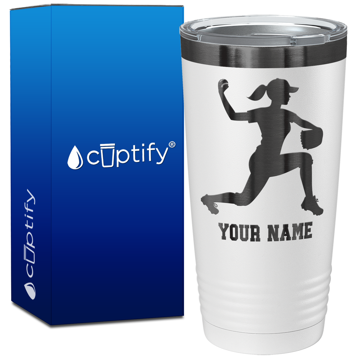 Personalized Female Baseball Pitcher on 20oz Tumbler