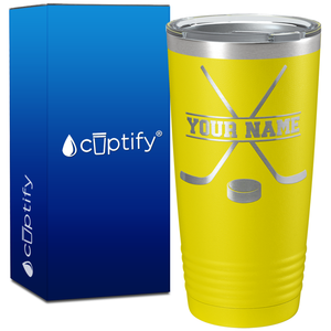 Personalized with Hockey Sticks and Puck on 20oz Tumbler