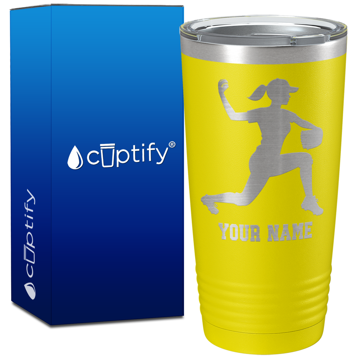 Personalized Female Baseball Pitcher on 20oz Tumbler