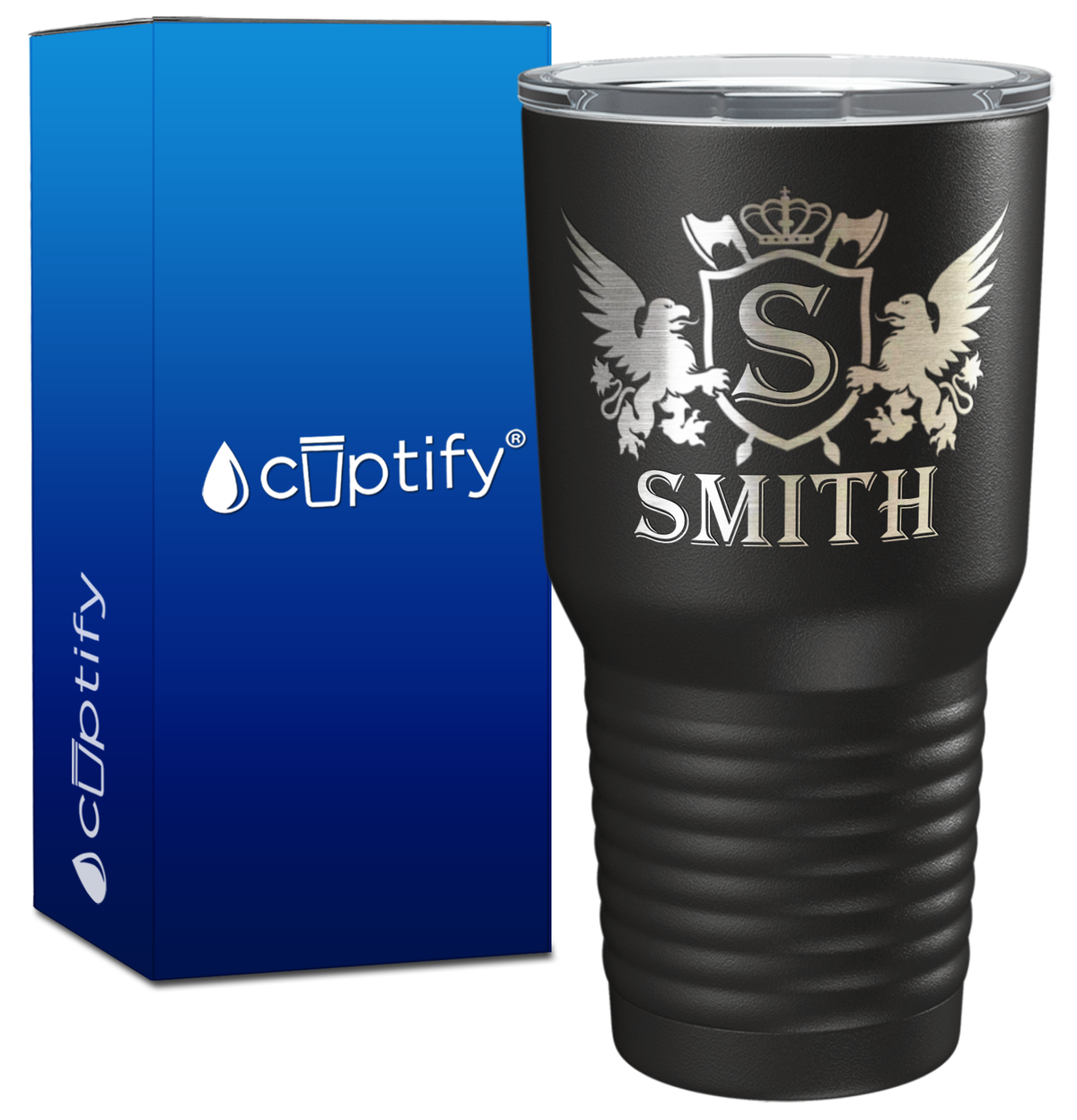 Personalized Monogram Initial Badge Crown Engraved on 30oz Tumbler