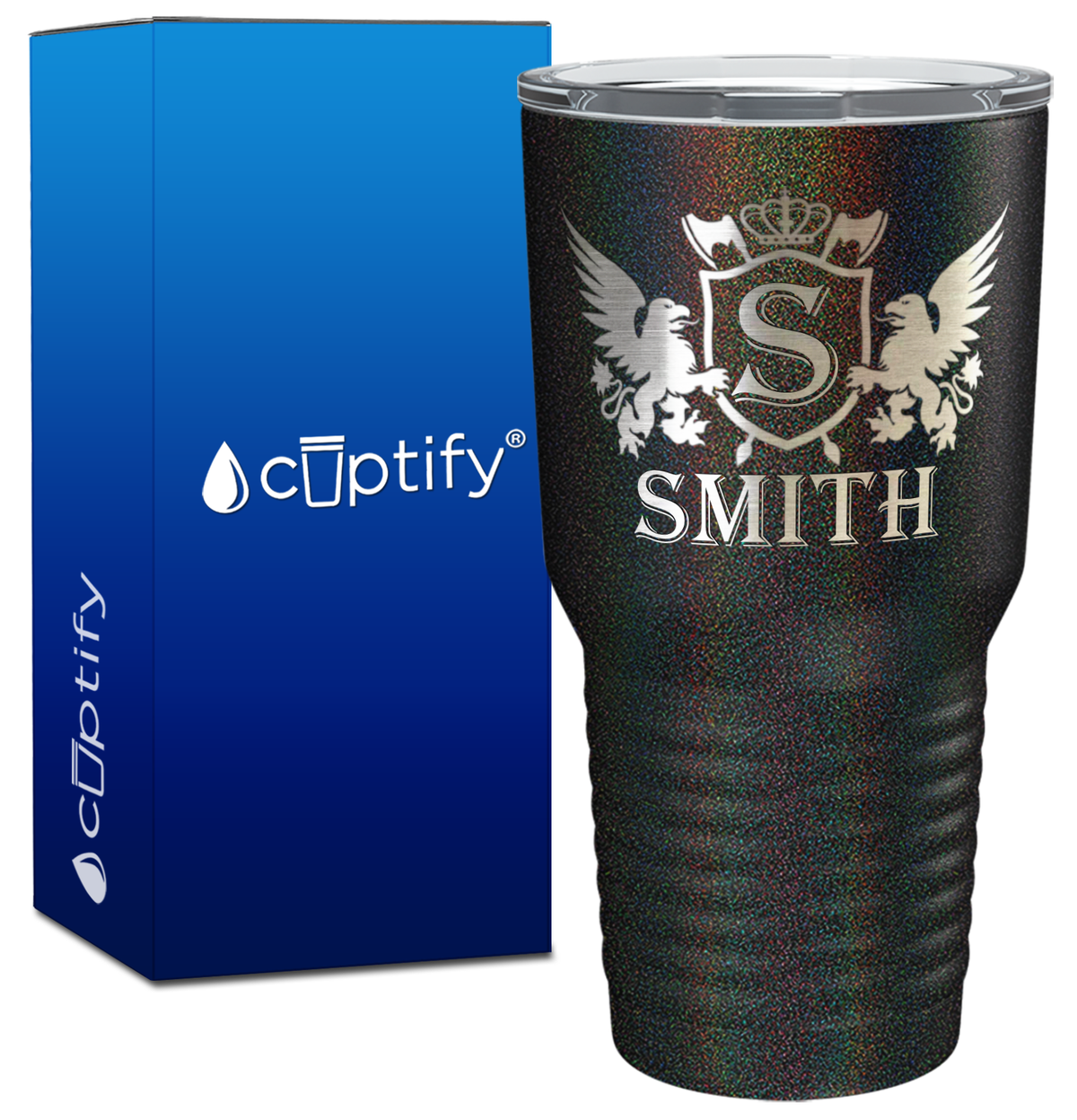 Personalized Monogram Initial Badge Crown Engraved on 30oz Tumbler