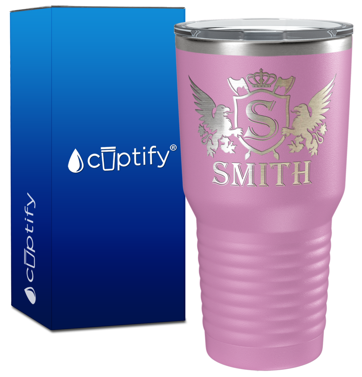 Personalized Monogram Initial Badge Crown Engraved on 30oz Tumbler