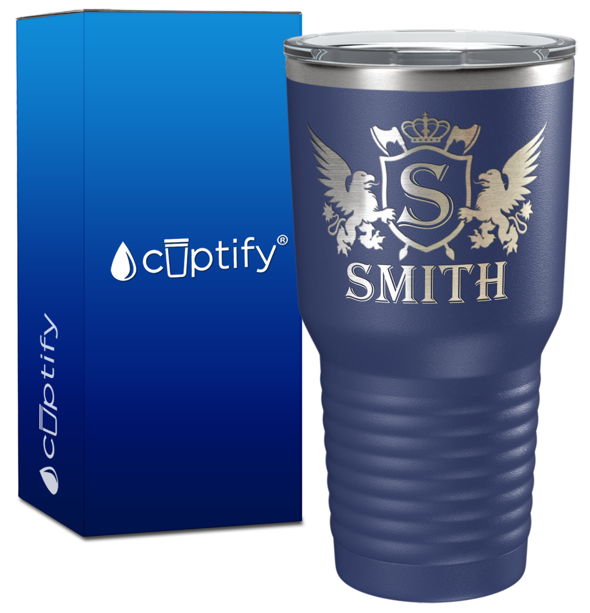 Personalized Monogram Initial Badge Crown Engraved on 30oz Tumbler