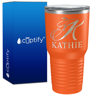 Personalized Script Initial and Name Engraved on 30oz Tumbler