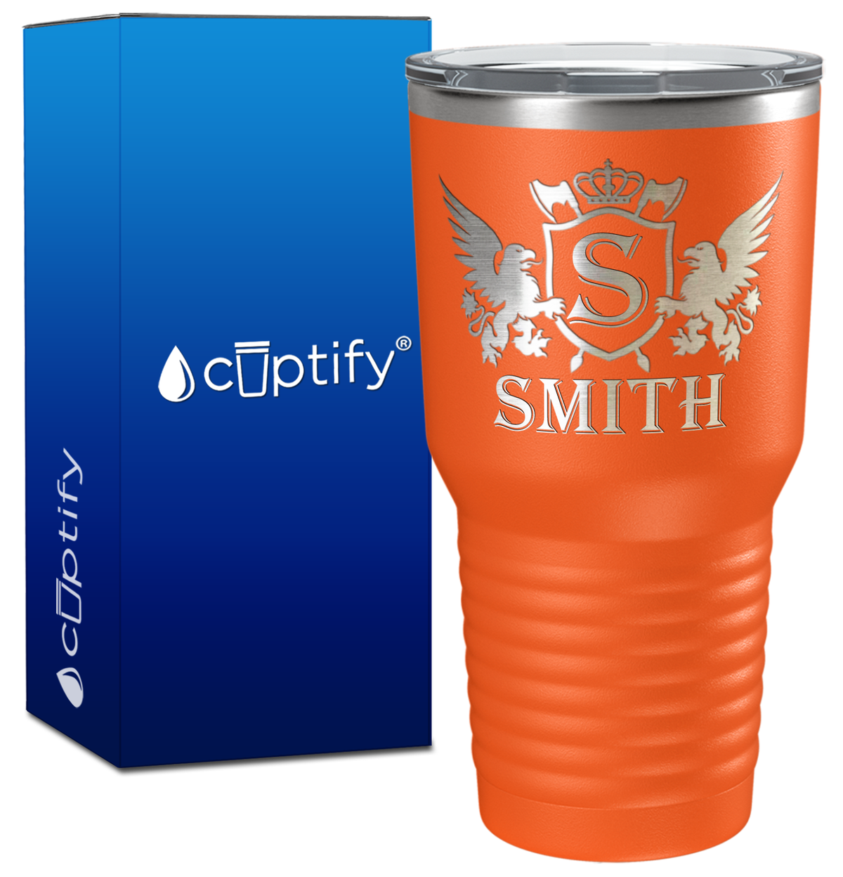 Personalized Monogram Initial Badge Crown Engraved on 30oz Tumbler