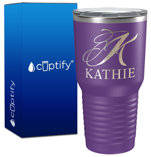 Personalized Script Initial and Name Engraved on 30oz Tumbler