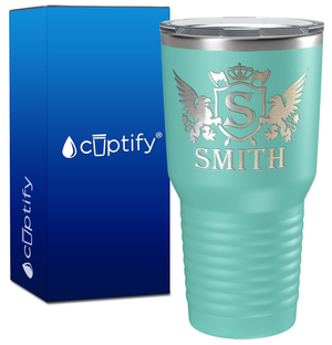 Personalized Monogram Initial Badge Crown Engraved on 30oz Tumbler