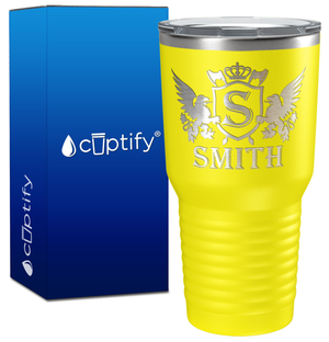 Personalized Monogram Initial Badge Crown Engraved on 30oz Tumbler