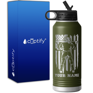 Personalized Softball Player on Distressed Flag 32oz Sport Water Bottle