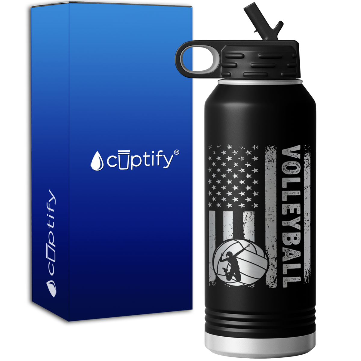 Volleyball American Flag 32oz Sport Water Bottle