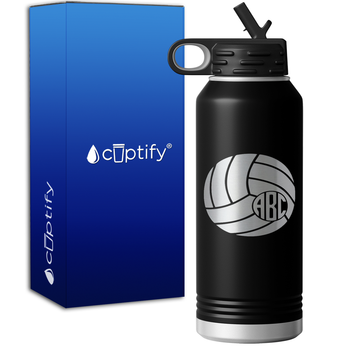 Personalized Circle Monogram Volleyball  32oz Sport Water Bottle
