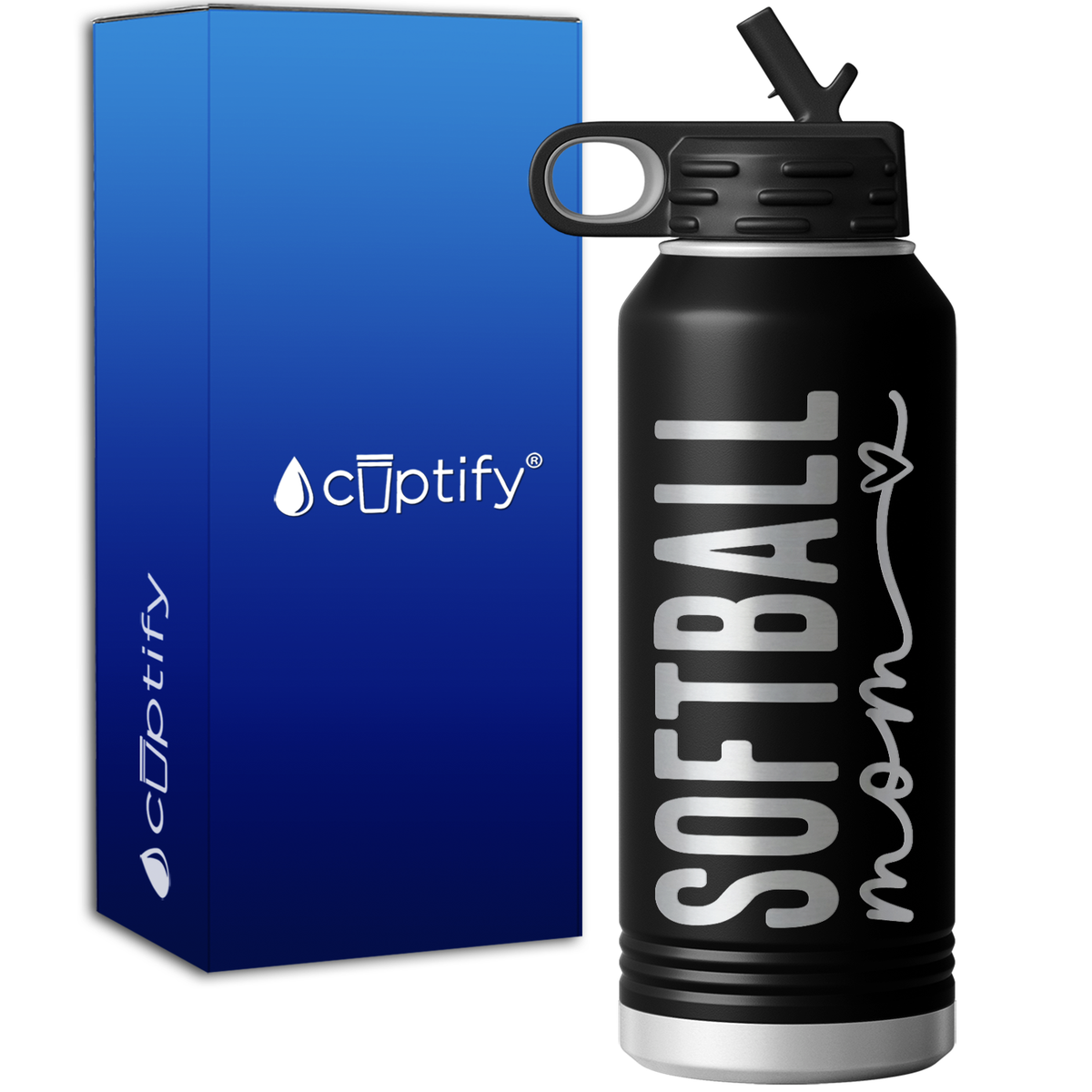 Softball Mom Heart 32oz Sport Water Bottle