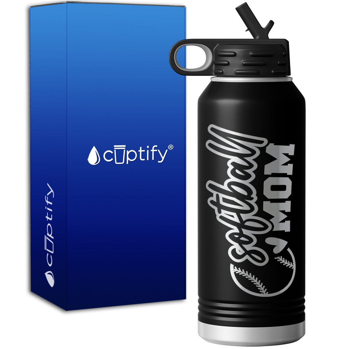 Softball Heart Mom 32oz Sport Water Bottle